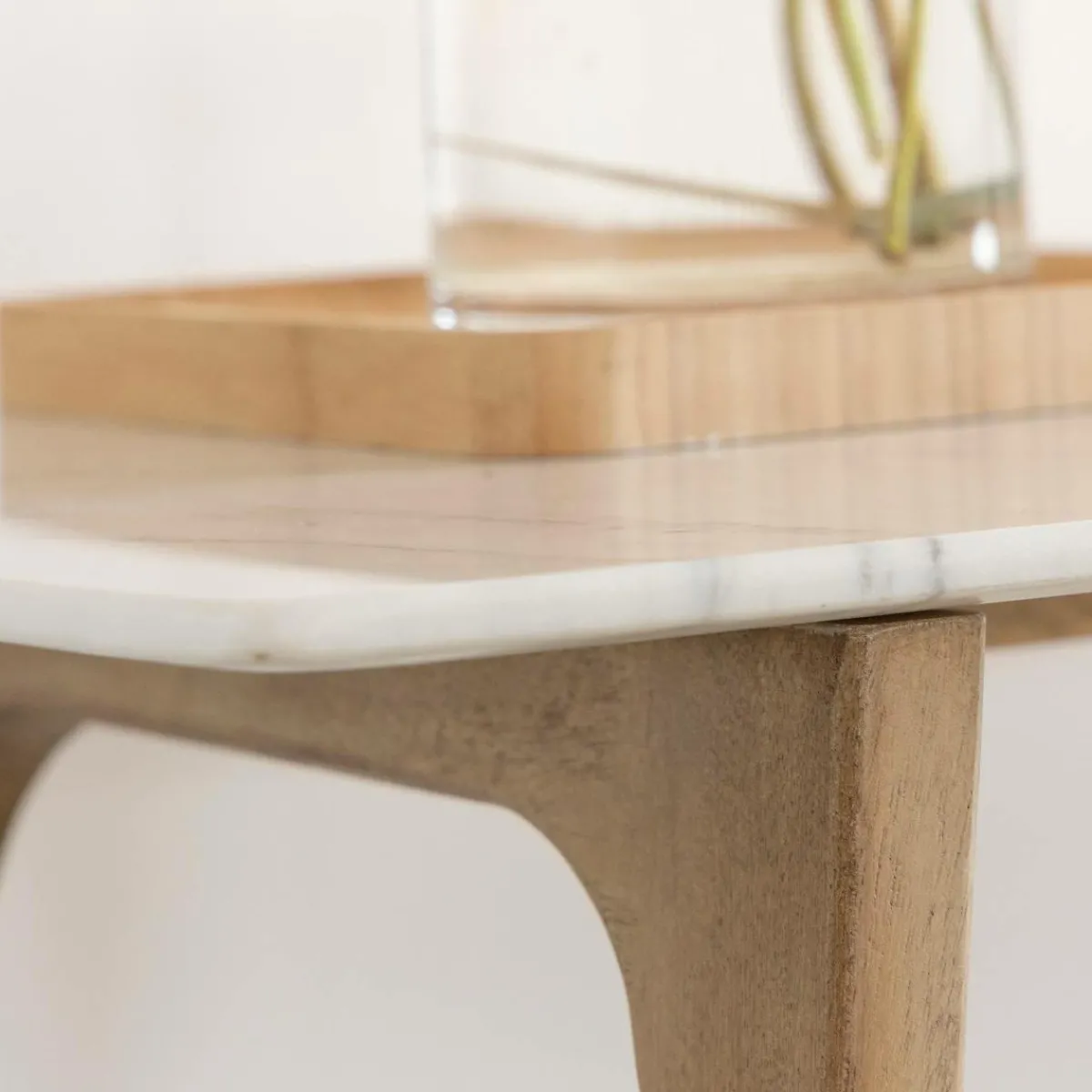 Made in Meubles Console en bois de manguier et marbre Hari