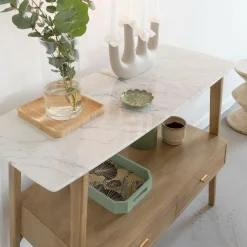 Made in Meubles Console en bois de manguier et marbre Hari
