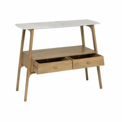 Made in Meubles Console en bois de manguier et marbre Hari