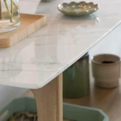 Made in Meubles Console en bois de manguier et marbre Hari