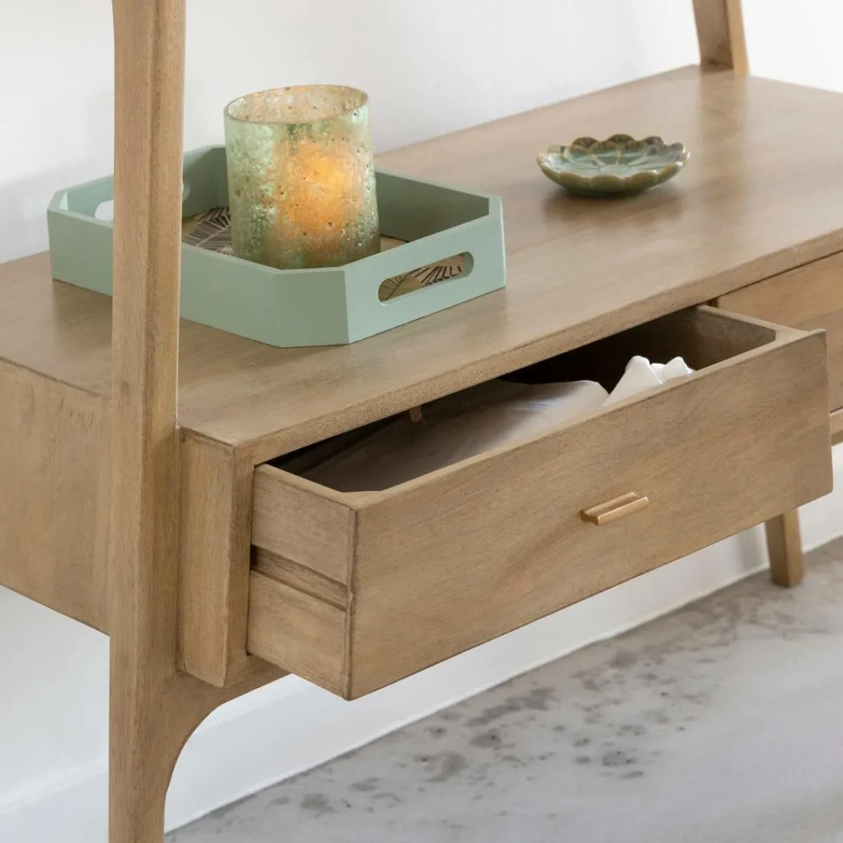 Made in Meubles Console en bois de manguier et marbre Hari