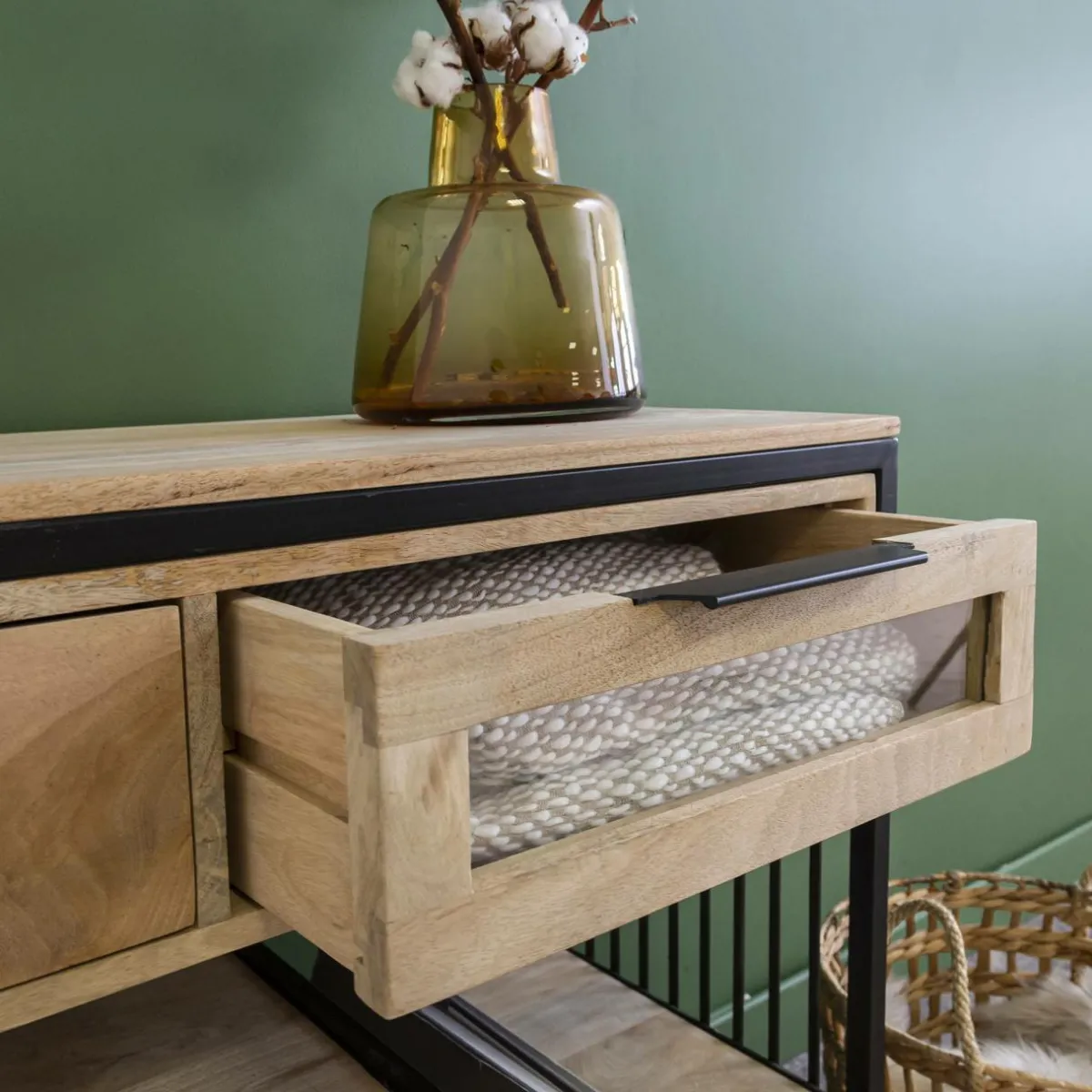 Made in Meubles Console en bois de manguier et métal Héloïse