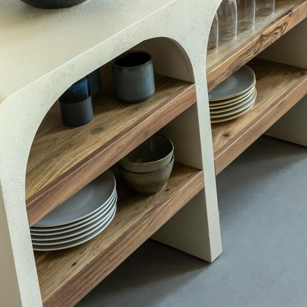 Made in Meubles Console en bois effet béton et bois d'acacia Dalva