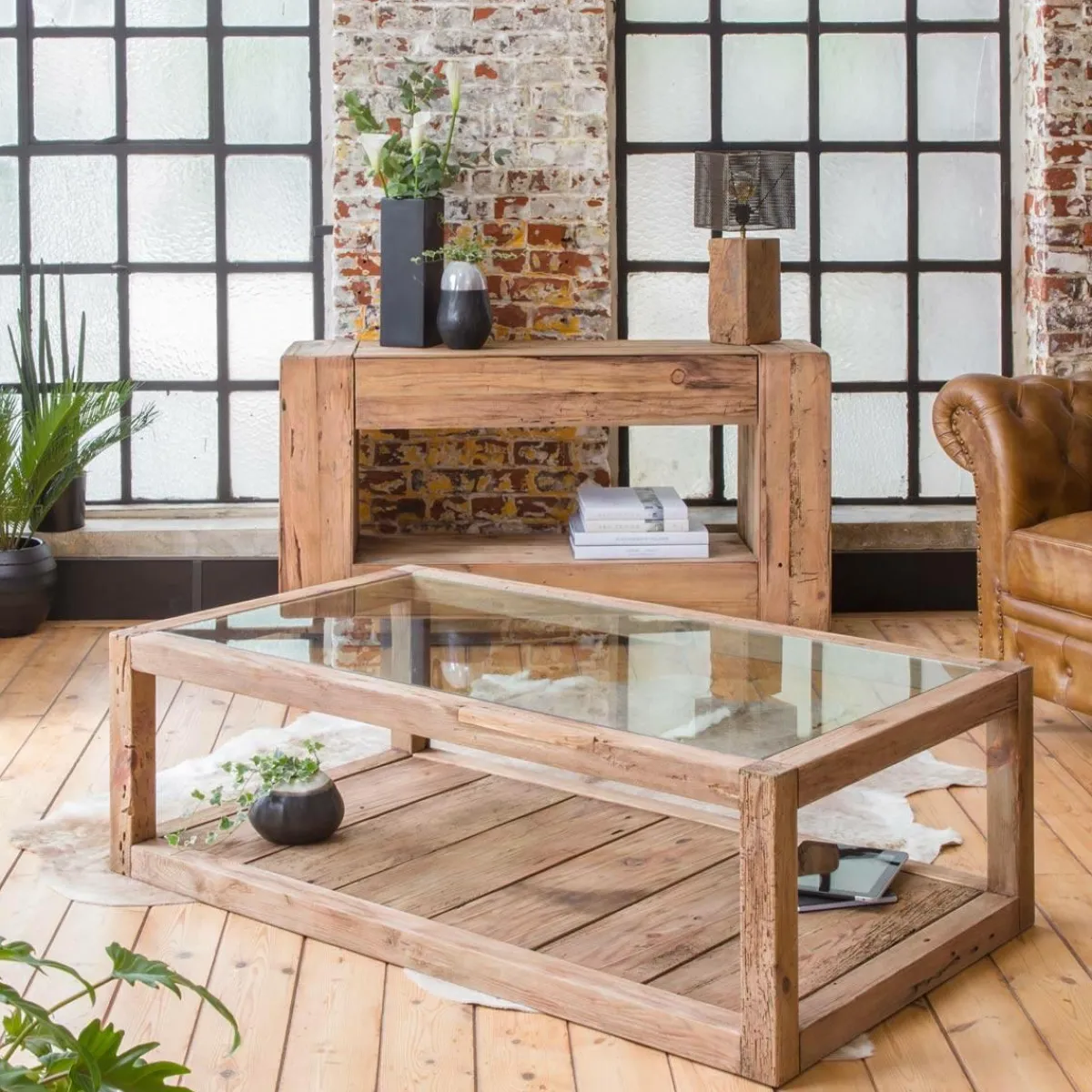 Made in Meubles Console en bois recyclé Blaise