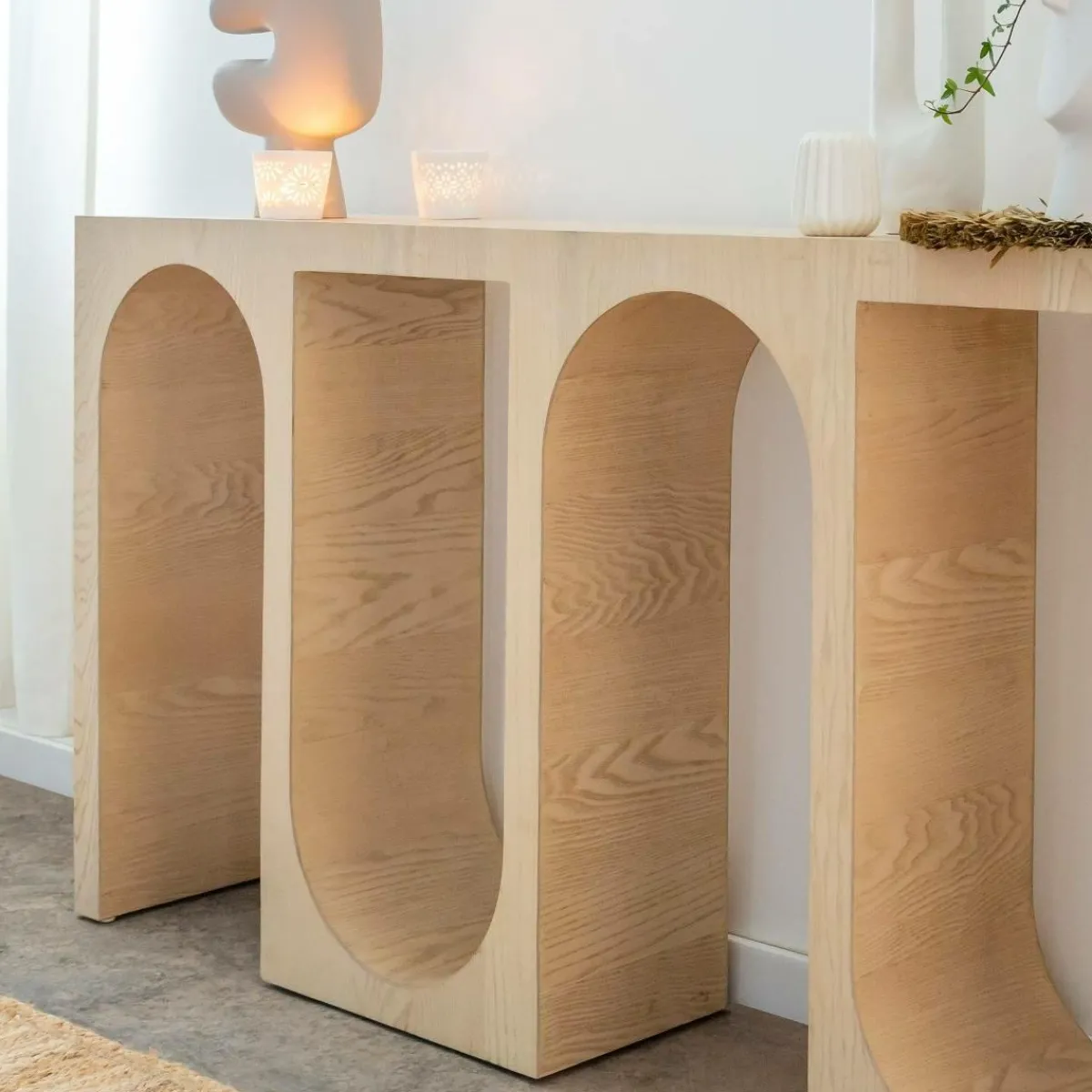 Made in Meubles Console en chêne massif clair Octave