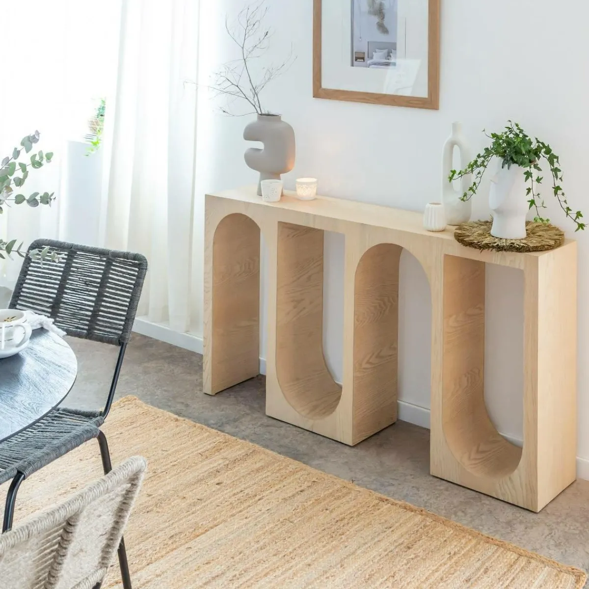 Made in Meubles Console en chêne massif clair Octave