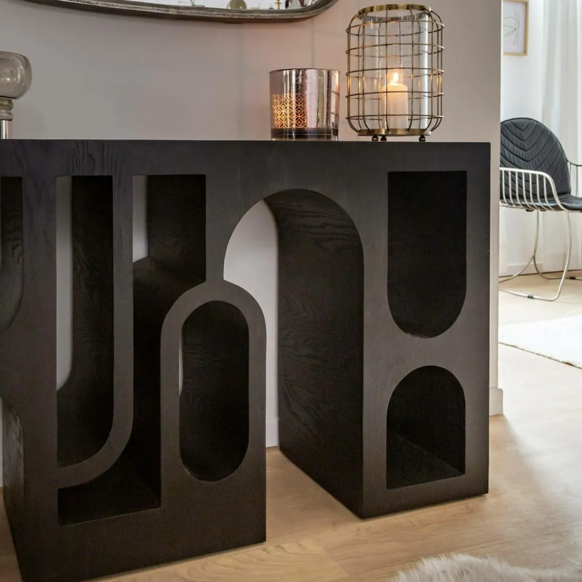 Made in Meubles Console en chêne massif noir Octave
