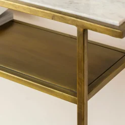 Made in Meubles Console en métal doré et marbre Timéo
