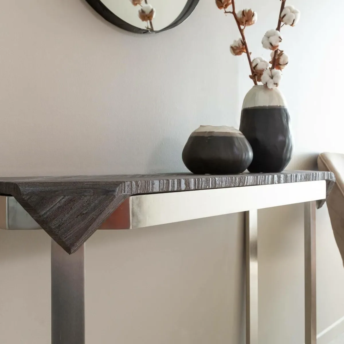 Made in Meubles Console en métal et marbre Noé