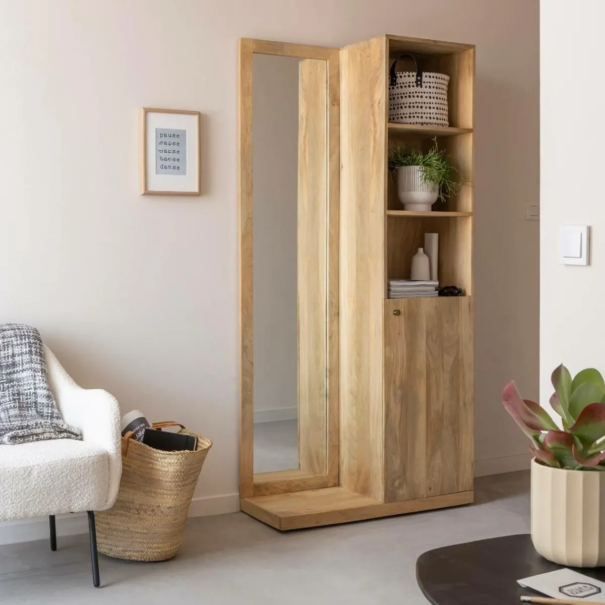 Made in Meubles Dressing avec miroir en bois de manguier Juliet