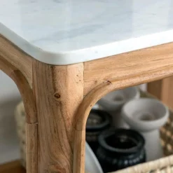 Made in Meubles Etagère carrée en bois d'acacia et marbre Emyr