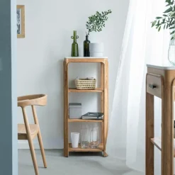 Made in Meubles Etagère carrée en bois d'acacia et marbre Emyr