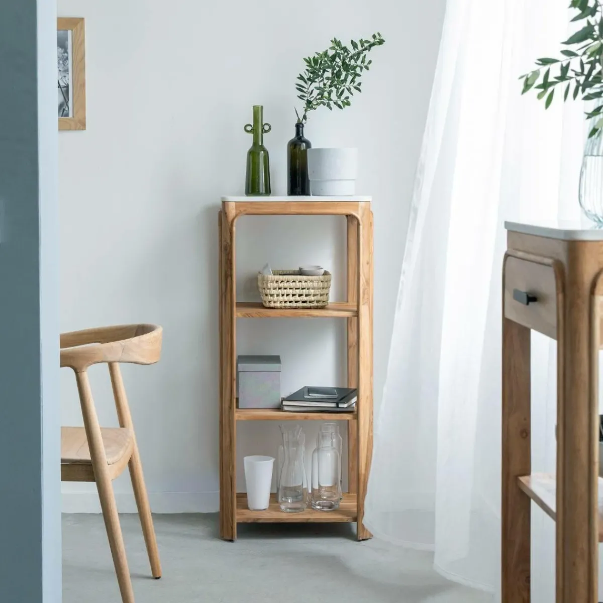 Made in Meubles Etagère carrée en bois d'acacia et marbre Emyr