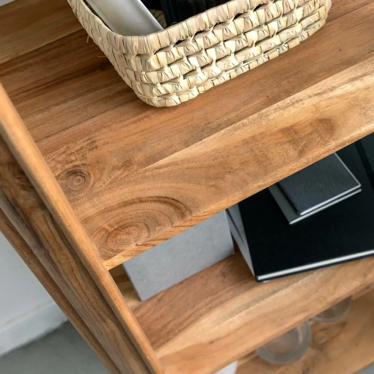 Made in Meubles Etagère carrée en bois d'acacia et marbre Emyr