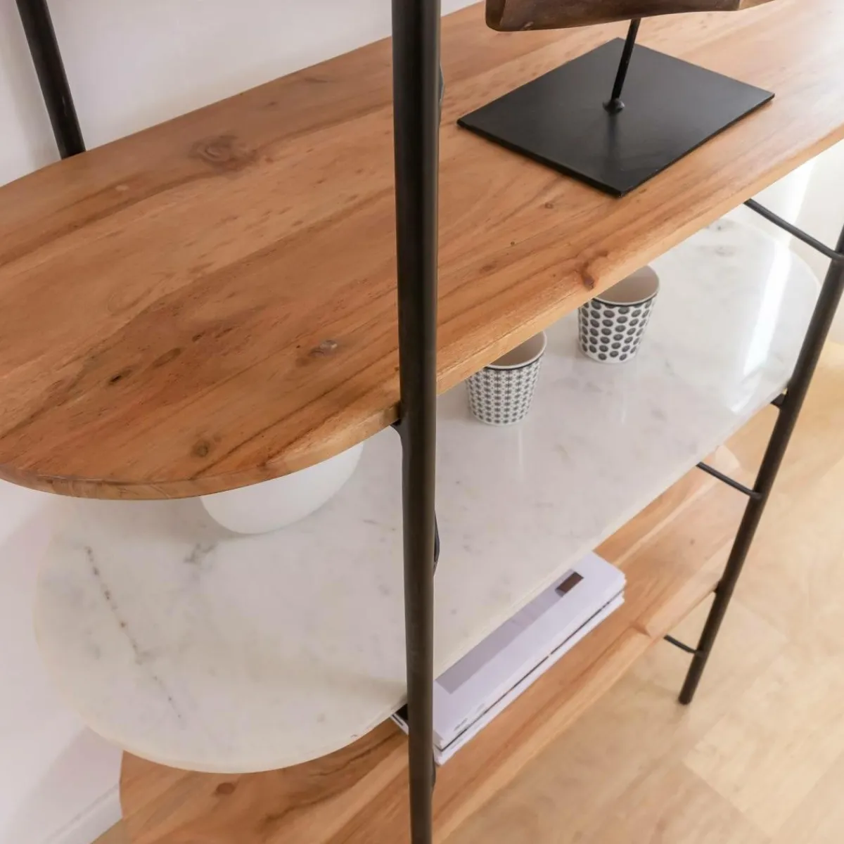 Made in Meubles Etagère en bois d'acacia et marbre Scott