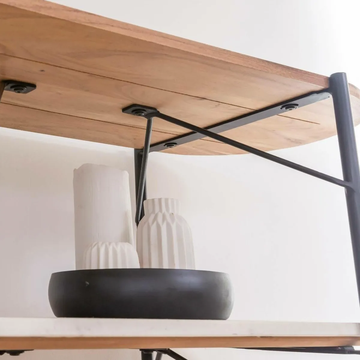 Made in Meubles Etagère en bois d'acacia et marbre Scott