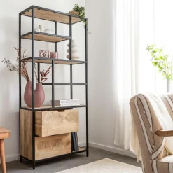 Made in Meubles Etagère en bois de manguier et métal Maxence