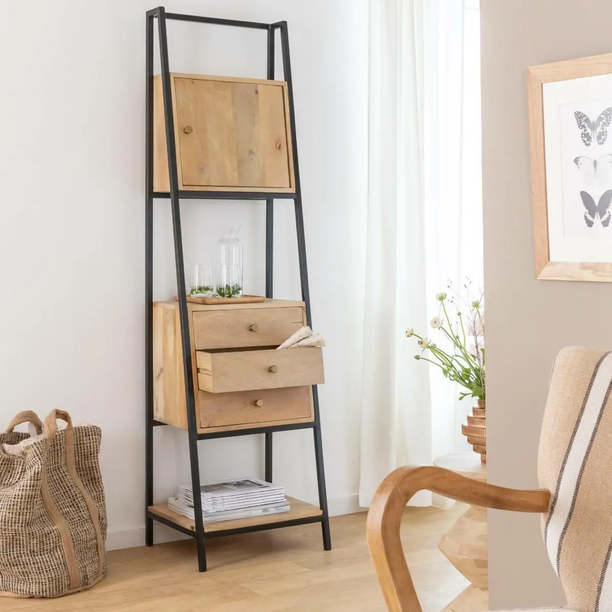 Made in Meubles Etagère en bois de manguier et métal Mathieu