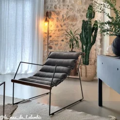 Made in Meubles Fauteuil assise suspendue kaki Rosalie
