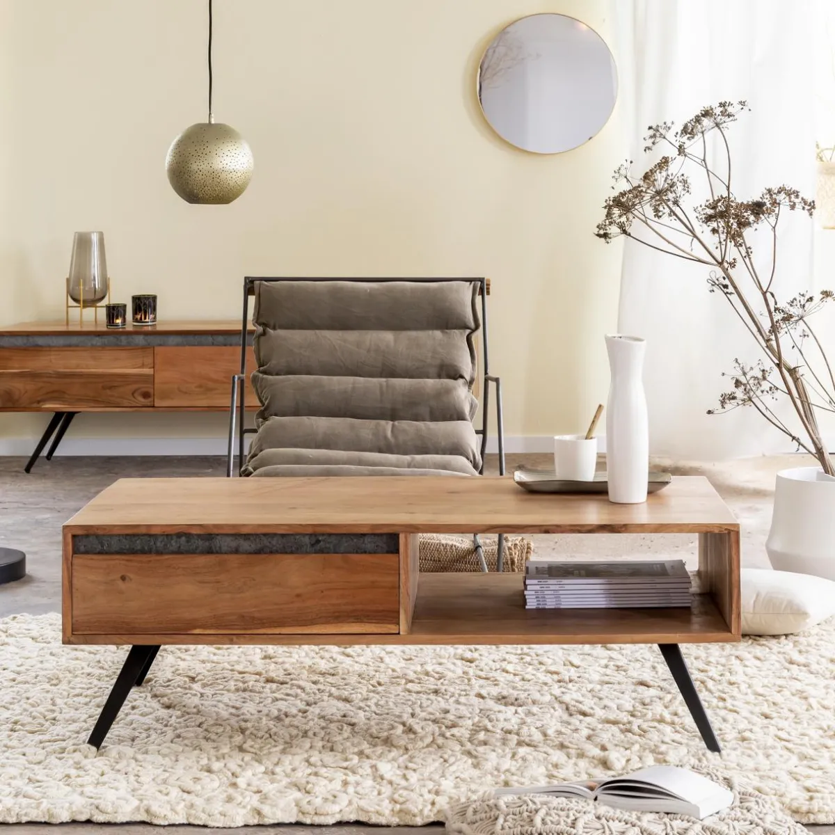 Made in Meubles Fauteuil assise suspendue kaki Rosalie