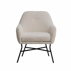 Made in Meubles Fauteuil blanc en tissu bouclette Amandine