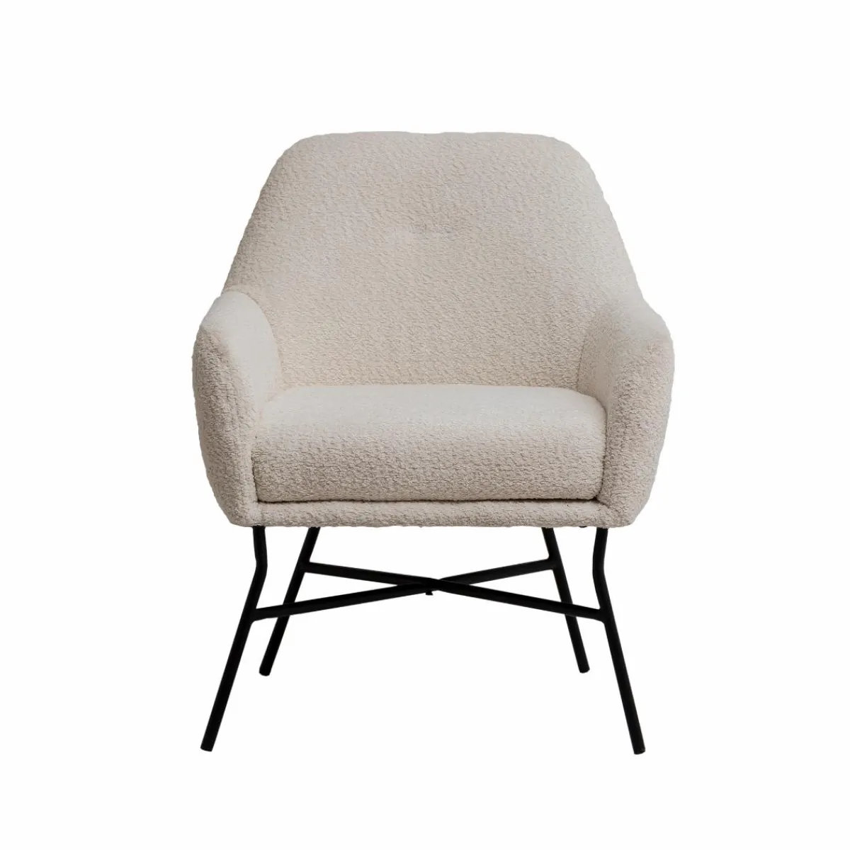 Made in Meubles Fauteuil blanc en tissu bouclette Amandine