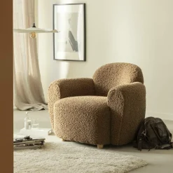 Made in Meubles Fauteuil club en tissu bouclette marron Tommy