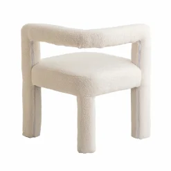 Made in Meubles Fauteuil d'angle en tissu bouclette blanc Nora