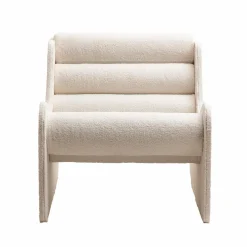 Made in Meubles Fauteuil des années 70 en tissu bouclette blanc Athéna