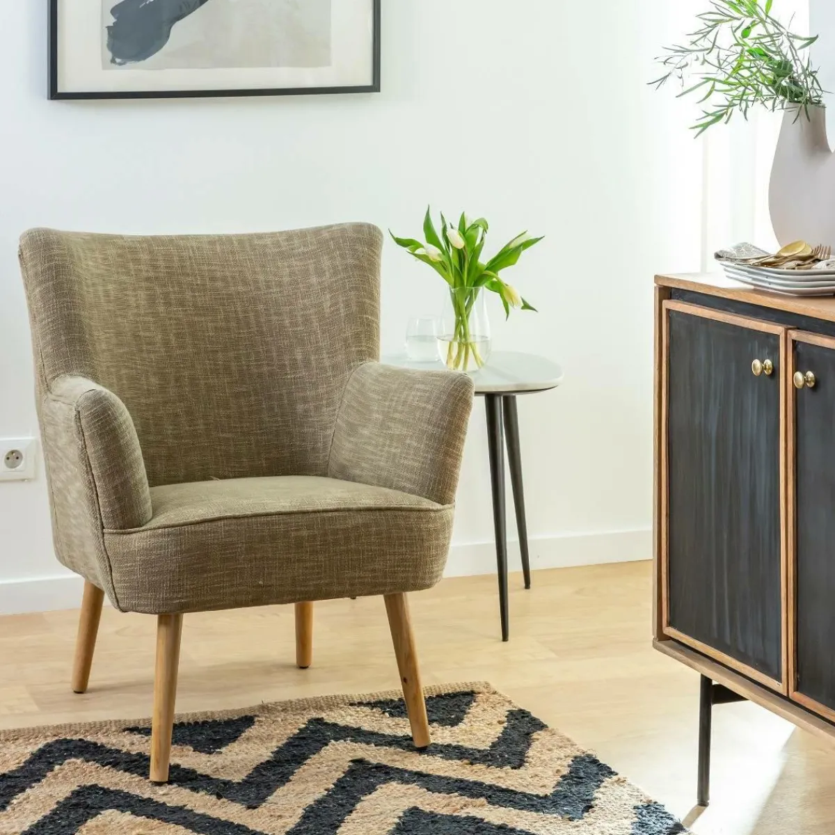 Made in Meubles Fauteuil en coton kaki Castille