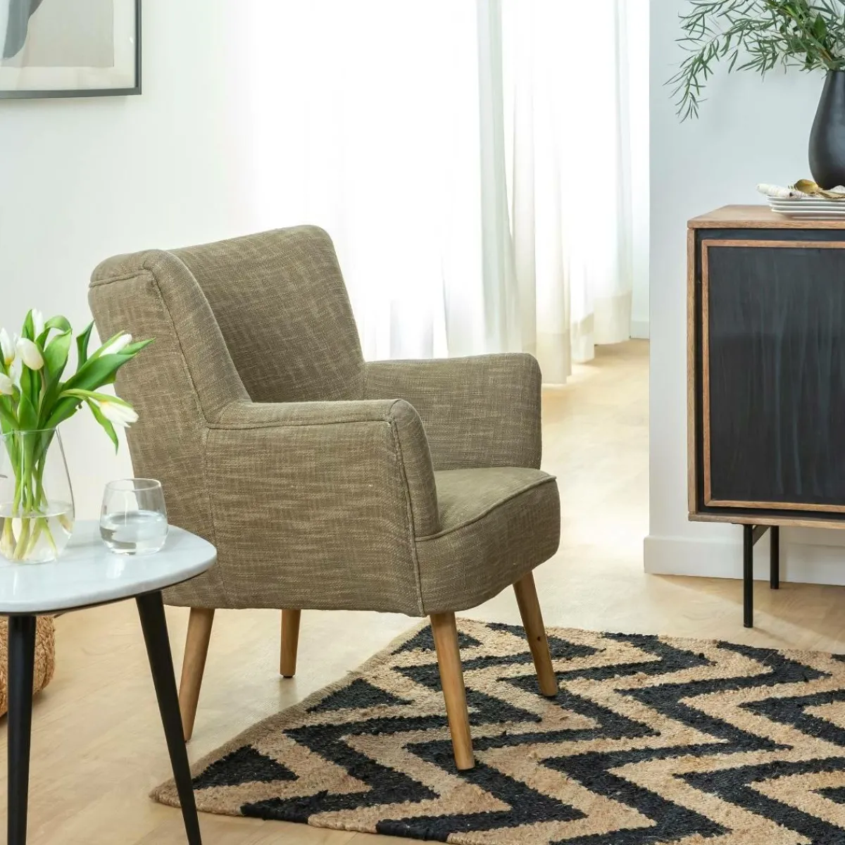 Made in Meubles Fauteuil en coton kaki Castille
