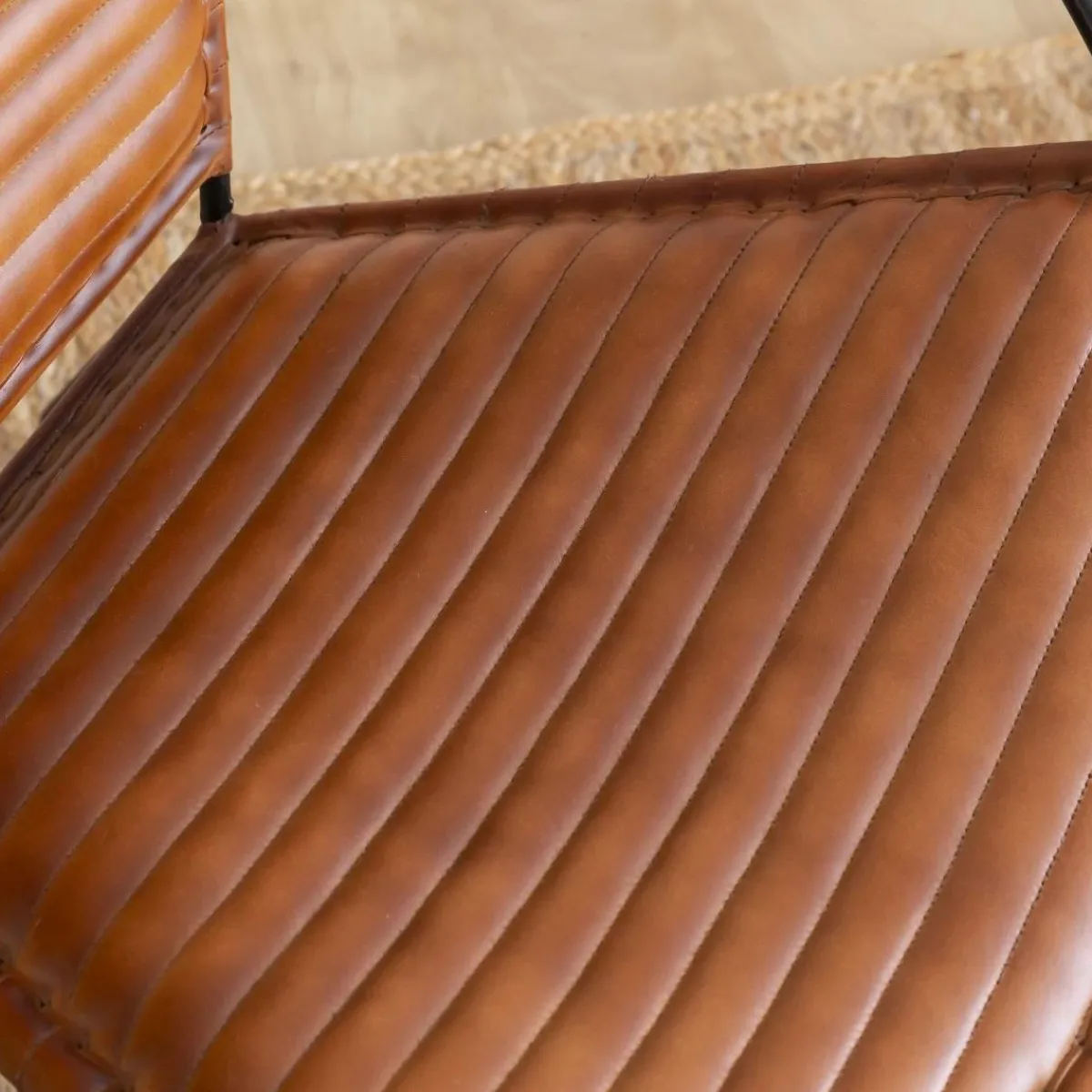Made in Meubles Fauteuil en cuir marron et métal Jaya
