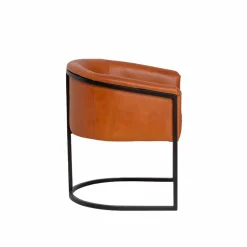 Made in Meubles Fauteuil en cuir marron et métal Sacha