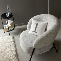 Made in Meubles Fauteuil en tissu bouclette gris Aaron