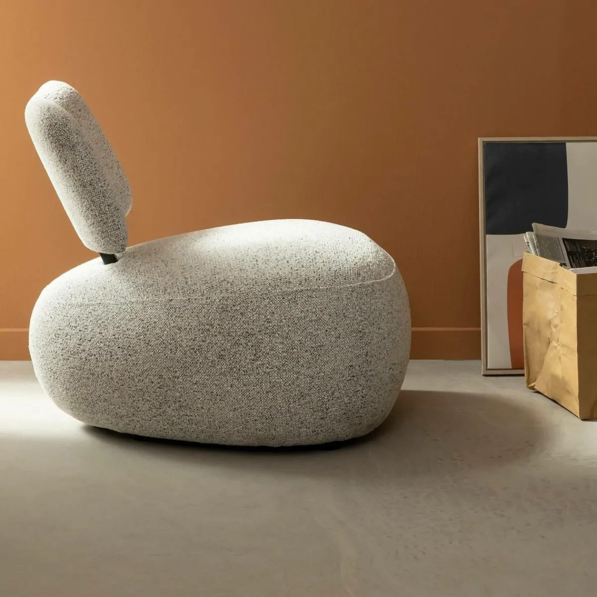 Made in Meubles Fauteuil en tissu bouclette avec dossier gris Teresia