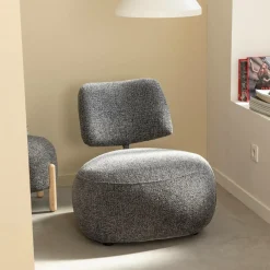 Made in Meubles Fauteuil en tissu bouclette avec dossier gris foncé Teresia