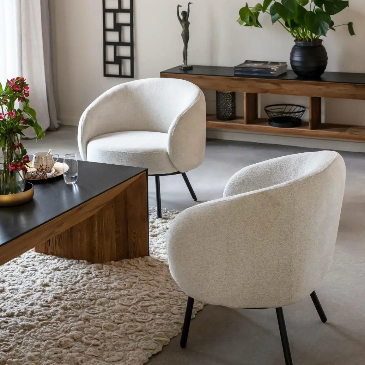 Made in Meubles Fauteuil en tissu bouclette confort Orenzo