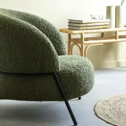 Made in Meubles Fauteuil en tissu bouclette Aaron
