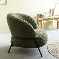 Made in Meubles Fauteuil en tissu bouclette Aaron