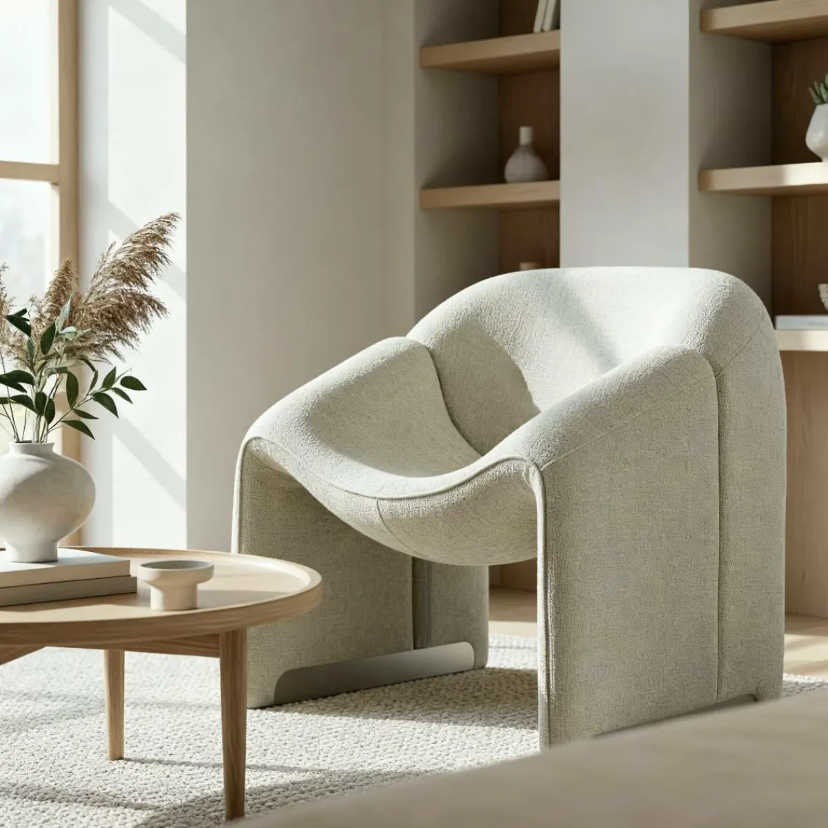 Made in Meubles Fauteuil en tissu écru Théa
