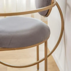 Made in Meubles Fauteuil en velours et métal doré Albin