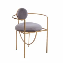 Made in Meubles Fauteuil en velours et métal doré Albin