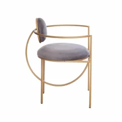 Made in Meubles Fauteuil en velours et métal doré Albin