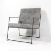 Made in Meubles Fauteuil lounge en tissu bleu délavé armature métal