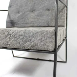 Made in Meubles Fauteuil lounge en tissu bleu délavé armature métal