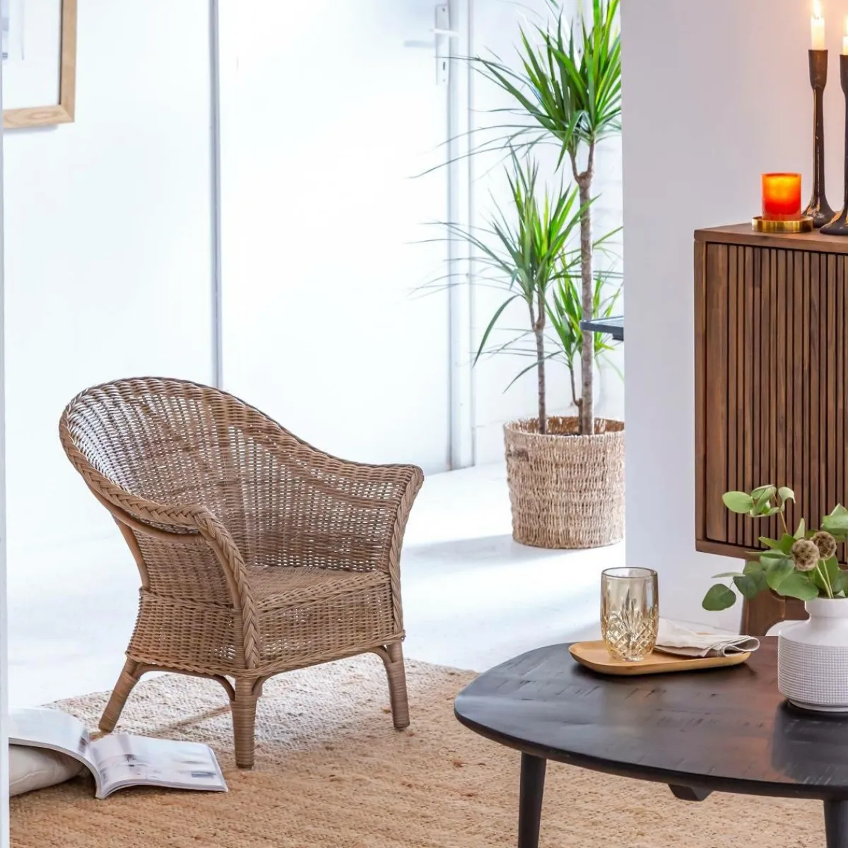 Made in Meubles Fauteuil pour enfant en rotin Amael