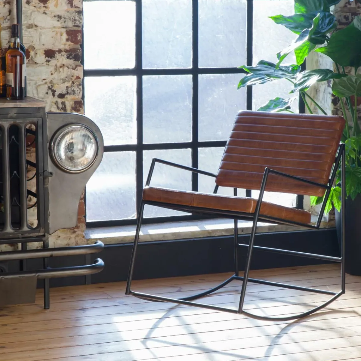 Made in Meubles Fauteuil vintage en cuir marron Porto
