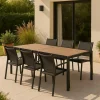 Made in Meubles Grande table de jardin en aluminium gris et effet bois Ayden