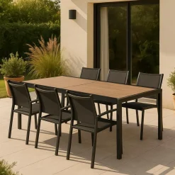 Made in Meubles Grande table de jardin en aluminium gris et effet bois Ayden