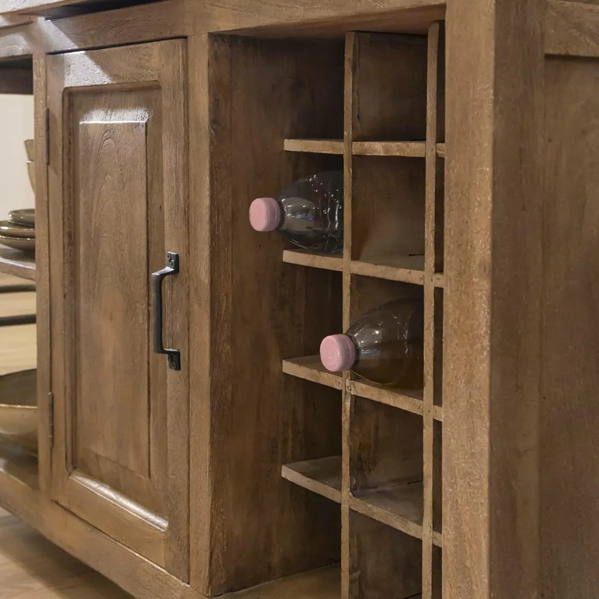 Made in Meubles Ilot central en bois de manguier et plateau en marbre Paul